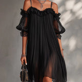 Lesie - Off-Shoulder Chiffon Mini Dress