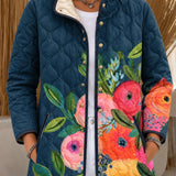 Diane | Blue Quilted Jacket with Painted Florals