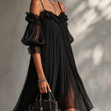 Lesie - Off-Shoulder Chiffon Mini Dress