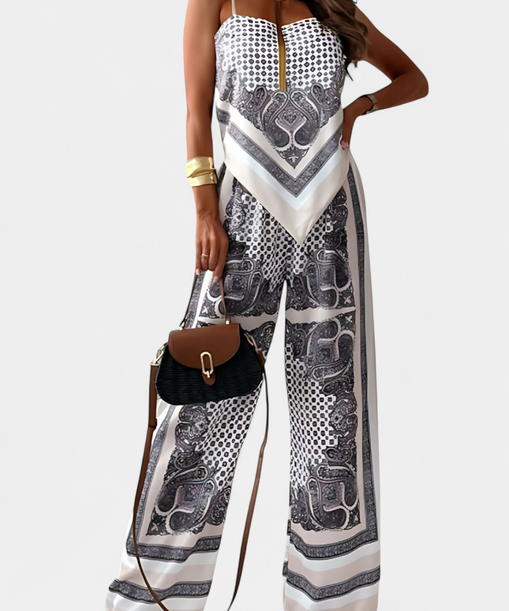 Louisa Paisley Set: Bandeau Top and Wide-Leg Pants
