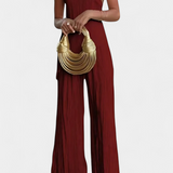 Pilarica Halter Neck Asymmetrical Top with Wide-Leg Pants Set