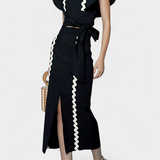 Fabiana Fitted Top with Ruffled Sleeves and Wavy Accents