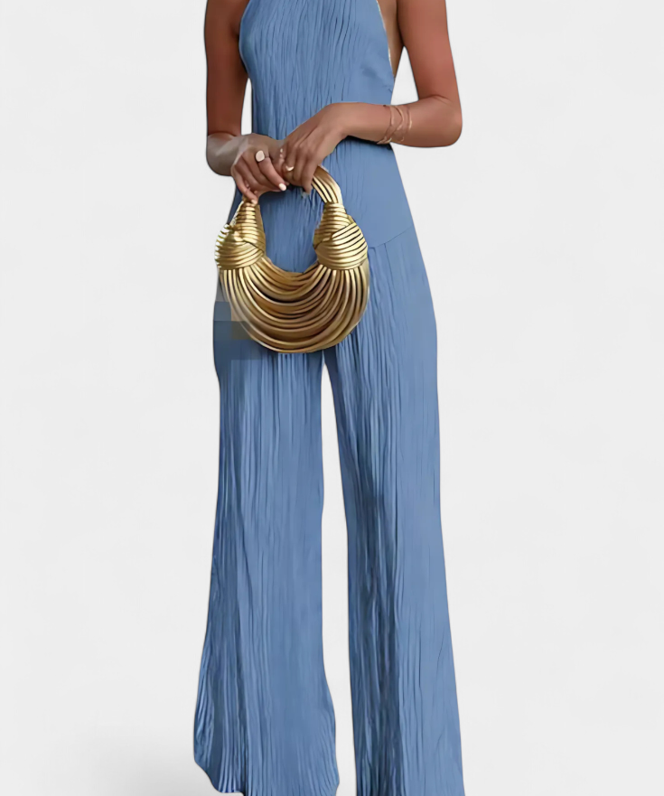 Pilarica Halter Neck Asymmetrical Top with Wide-Leg Pants Set