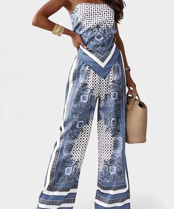 Louisa Paisley Set: Bandeau Top and Wide-Leg Pants