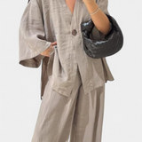 Eli V-Neck Top with Straight-Leg Pants Set