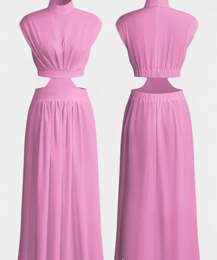 Jocelyn High Neck Top and Flowing Skirt with Side Slits