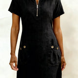 Vania - Cotton Dress with Zip Pocket