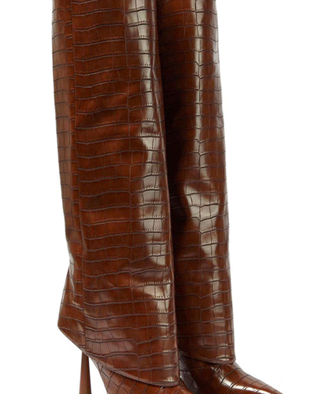 Pointed Toe High Heeled Boots in Crocodile-Patterned Synthetic Leather