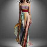 Abigail | Strapless Colorful Pleated Maxi Dress