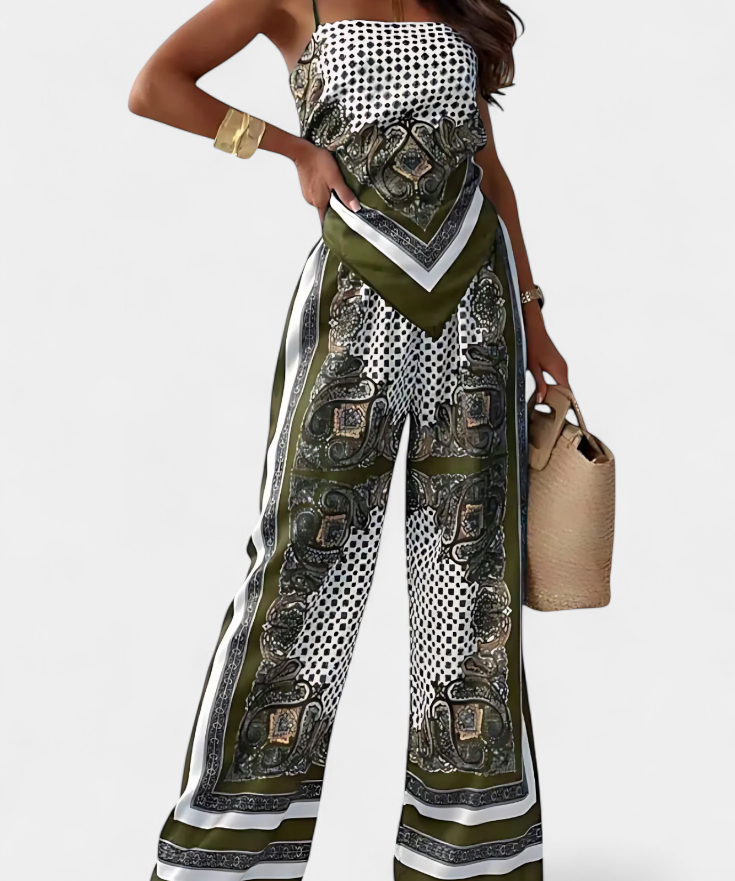 Louisa Paisley Set: Bandeau Top and Wide-Leg Pants