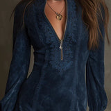 Jasmine – Blue Suede Mini Dress with Lace