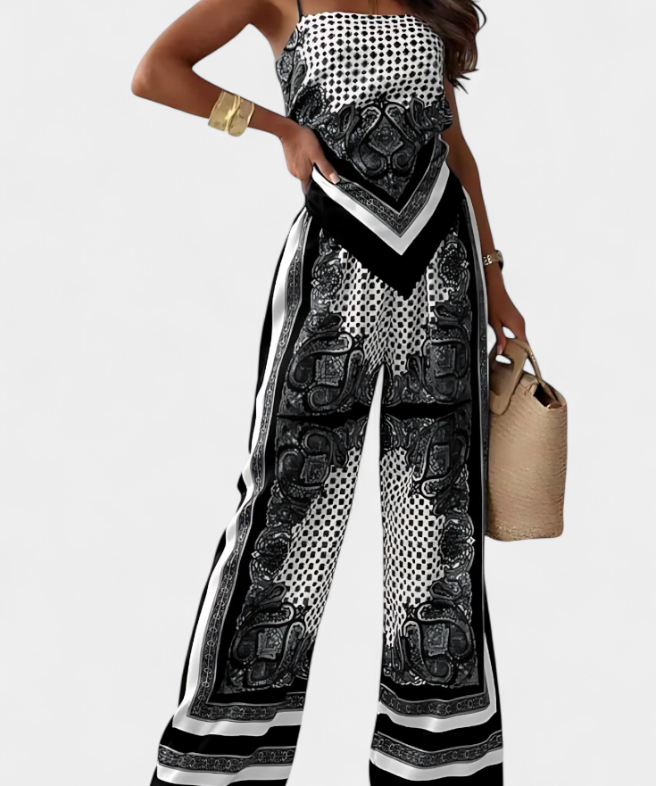 Louisa Paisley Set: Bandeau Top and Wide-Leg Pants