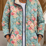 Charlotte | Aqua Quilted Jacket with Tiny Roses