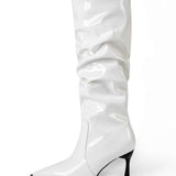 Pleated Faux Leather Pointed Toe Boots