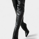 Fianna Over-the-Knee Stretch Boots Featuring a Gold Heel and Back Zipper