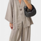 Eli V-Neck Top with Straight-Leg Pants Set