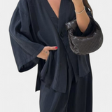 Eli V-Neck Top with Straight-Leg Pants Set