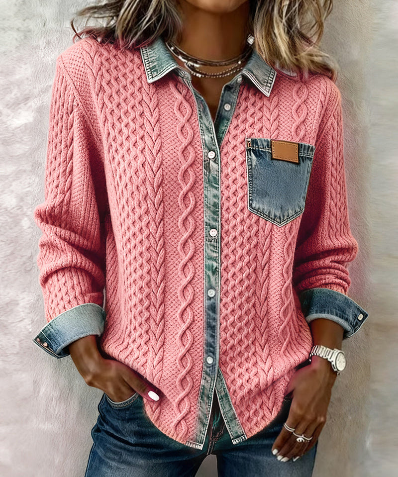 Juliane | Pink Knitted Denim Sweater