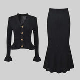 Prudence Knit Ensemble: Ruffled Cardigan and Flared Midi Skirt