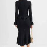 Prudence Knit Ensemble: Ruffled Cardigan and Flared Midi Skirt