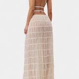 Eugenie Halter Neck Pleated Ensemble with Flowing High-Waisted Skirt