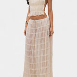 Eugenie Halter Neck Pleated Ensemble with Flowing High-Waisted Skirt