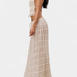 Eugenie Halter Neck Pleated Ensemble with Flowing High-Waisted Skirt