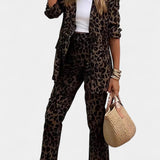 Nusa Tailored Blazer with High-Waisted Leopard Print Trousers