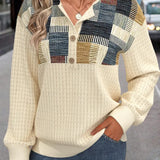 Linora | Button-Embellished Patchwork Knit