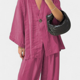 Eli V-Neck Top with Straight-Leg Pants Set