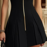 Mella - Ruched Sleeveless Zip Dress