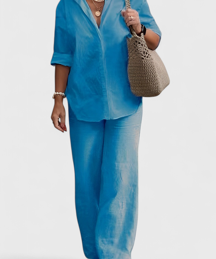 Skye Relaxed Fit Two-Piece Linen-Cotton Ensemble