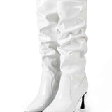 Pleated Faux Leather Pointed Toe Boots