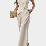 Heskia Asymmetrical Peplum Vest and High-Waisted Pants Set