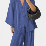 Eli V-Neck Top with Straight-Leg Pants Set