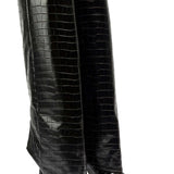 Pointed Toe High Heeled Boots in Crocodile-Patterned Synthetic Leather