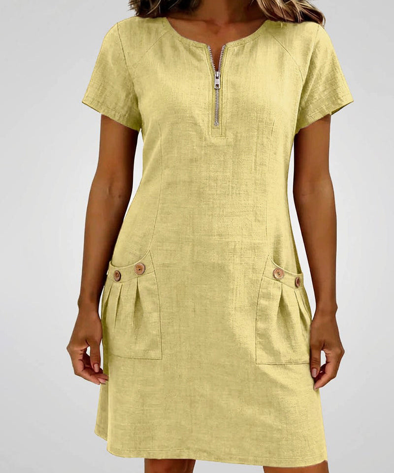 Fiona | Cotton Dress with Zipper Pocket