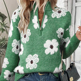 Judith | Floral Cable-Knit Quarter-Zip Sweater