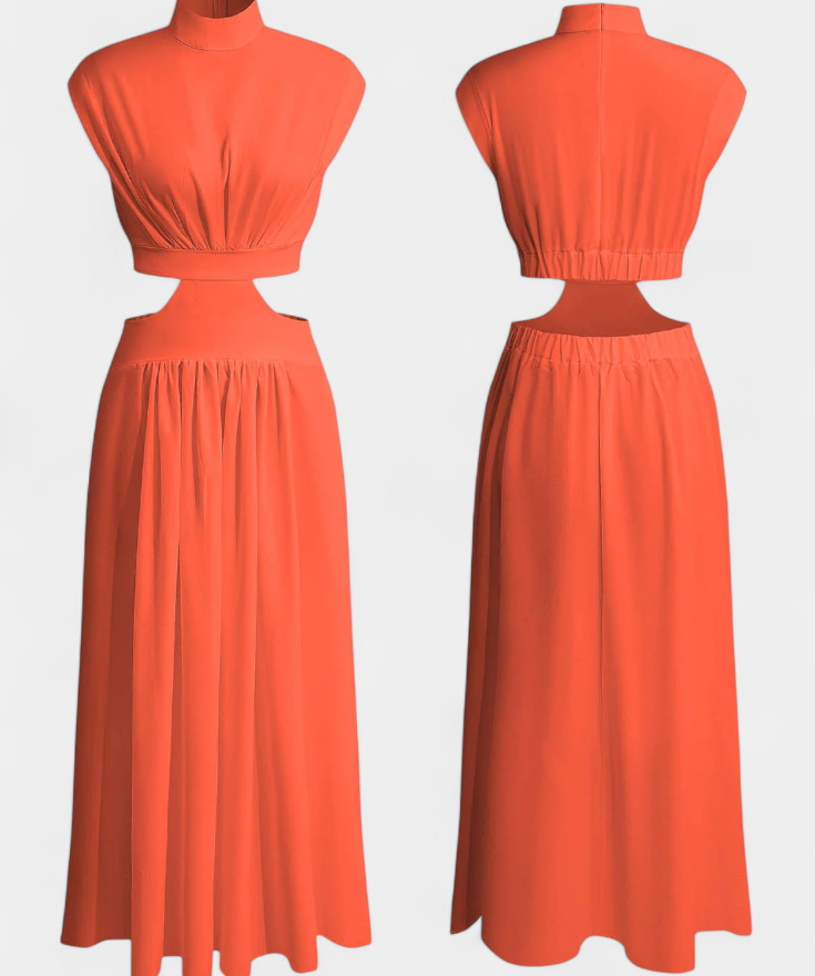 Jocelyn High Neck Top and Flowing Skirt with Side Slits