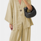 Eli V-Neck Top with Straight-Leg Pants Set