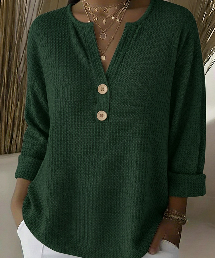 Sharon | Waffle Knit Henley Top