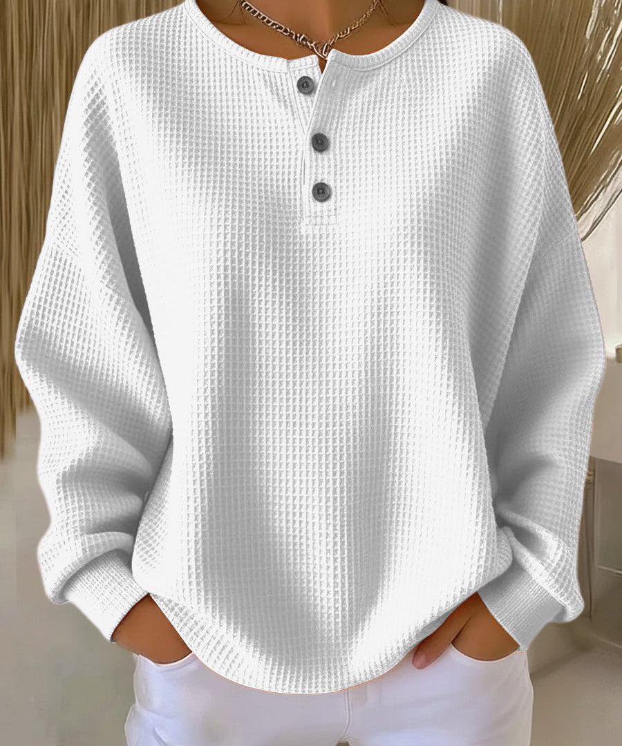 Mirabel™ | Waffle Henley Sweatshirt