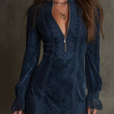 Jasmine – Blue Suede Mini Dress with Lace