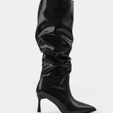 Pleated Faux Leather Pointed Toe Boots