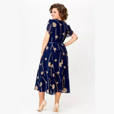 Susan | Navy Polka Dot Print Chiffon Midi Dress
