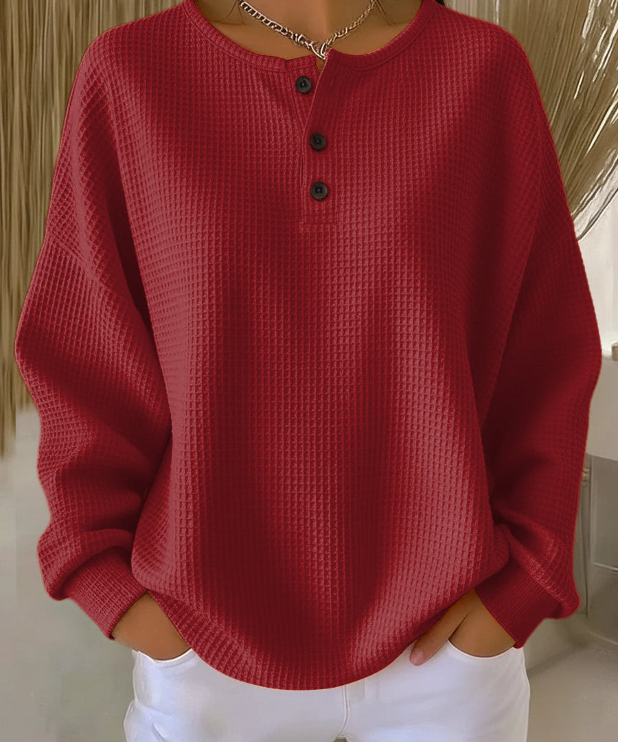 Mirabel™ | Waffle Henley Sweatshirt