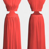 Jocelyn High Neck Top and Flowing Skirt with Side Slits