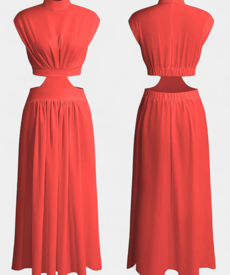 Jocelyn High Neck Top and Flowing Skirt with Side Slits
