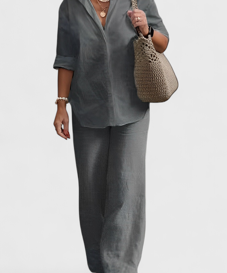 Skye Relaxed Fit Two-Piece Linen-Cotton Ensemble