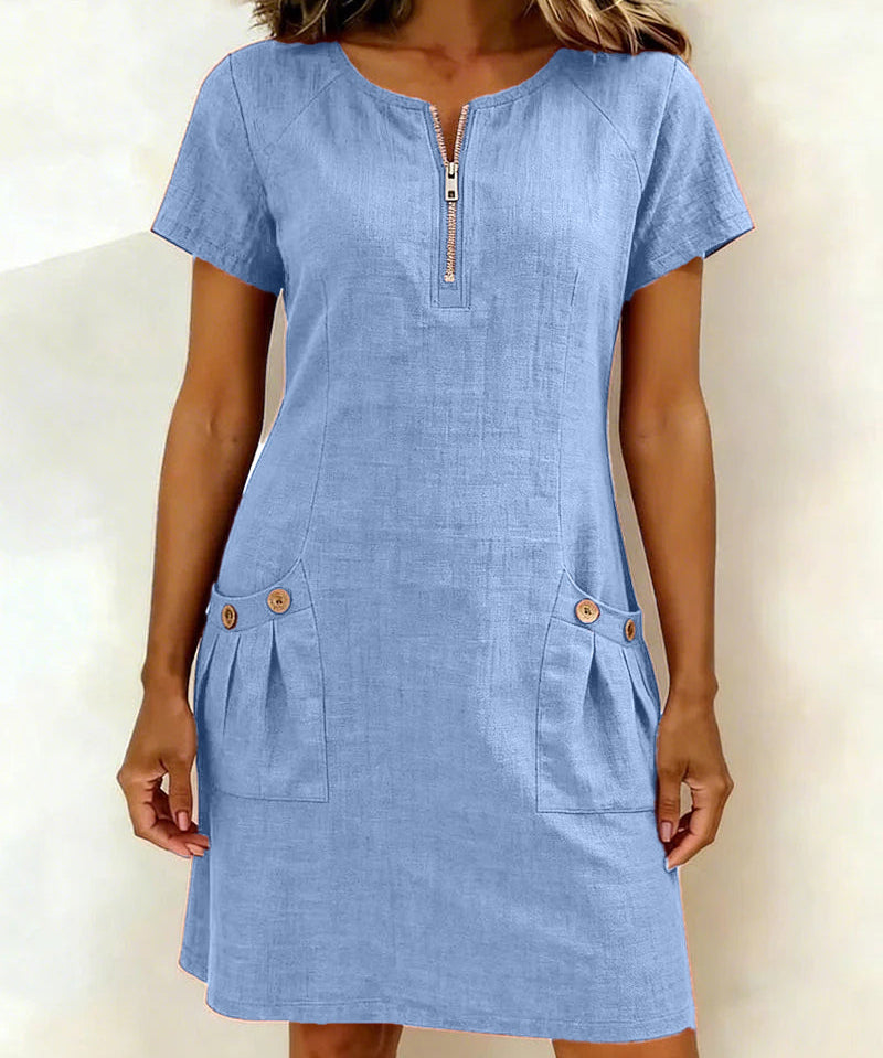 Fiona | Cotton Dress with Zipper Pocket